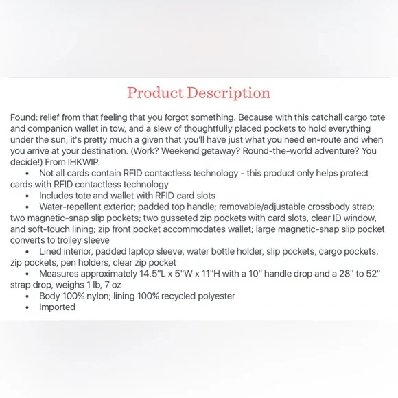 IHKWIP Cargo Catchall Tote Purse Blood Orange Color EUC - Picture 15 of 15